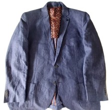 Brook Taverner Pure Linen Blazer Jacket Men 46 Long Indigo Blue Summer Light