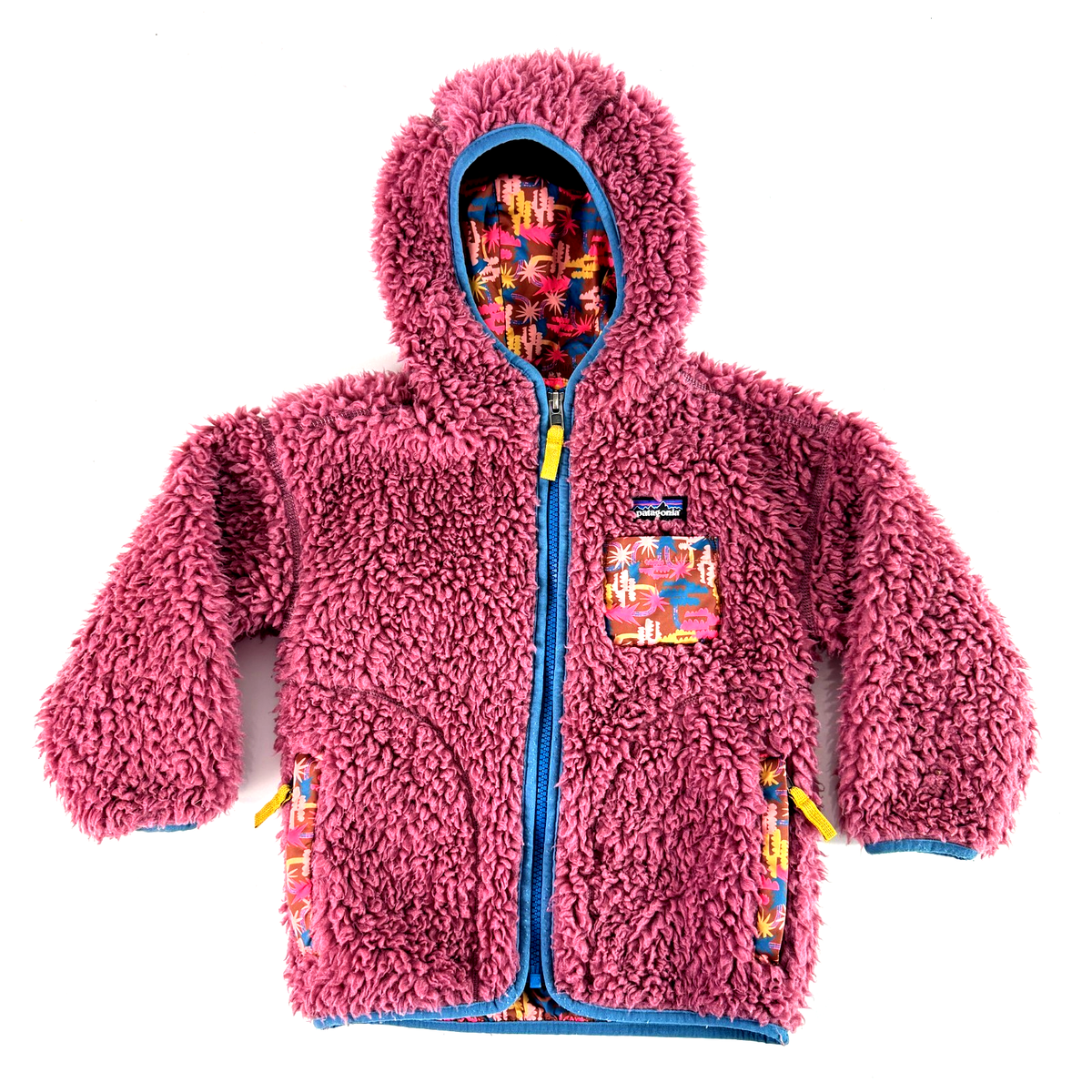 Patagonia Baby Retro X Zip Up Deep Pile Fleece Jacket Hooded Burgundy Size  4T