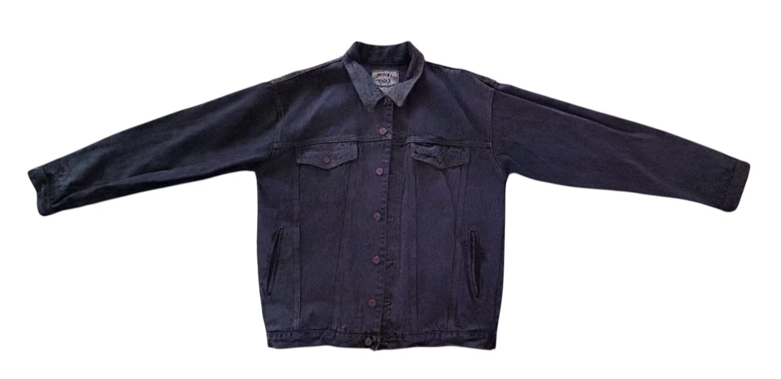 VTG World Top Class Denim Jacket Purple XL Taiwan Trucker Style Distressed Y2K