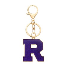 Initial Letter Keychain, Alphabet Letter A-Z Keyring, Purple R