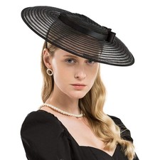 Fascinators for Women Elegant Wide Brim Tea Party Church Wedding Hat Black