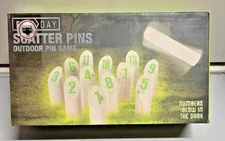 FUNDAY Wooden Lawn Outdoor Throwing Game 12 Scatter Pins Game -Glow in the Dark!
