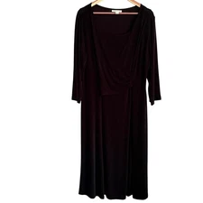 Coldwater Creek Slinky Stretch Rib Dress XL Black Wrap Maxi Travel Cruise 