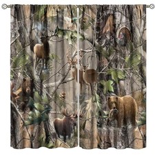 Forest Camo Blackout Window Curtain Deer Bear 20.5"W x 45"L Pack of 2 Style-1