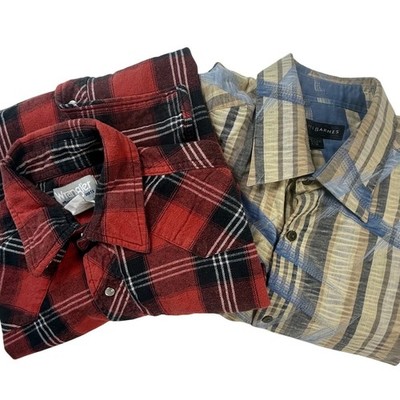 Lot of 2 Mens Shirts Wrangler Wrancher Western Pearl Snap & Jhane Barnes Large