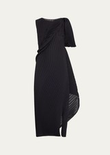 NEW 2 Issey Miyake Pleated Midnight Navy Wrapped Draped Scarf Midi Column Dress