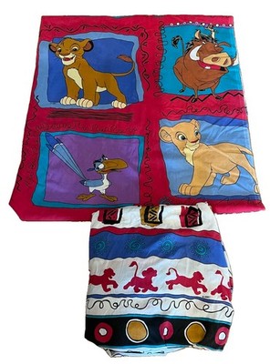 Vintage 90s Disney Lion King Twin Sheet Set  Flat Fitted Simba Nala Pumbaa Zazu
