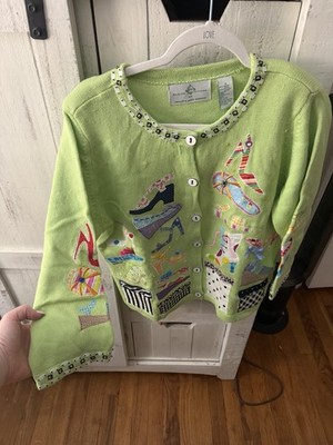 Design Options by Philip & Jane Gordon Green Embroidered Cardigan Sweater M