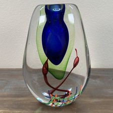 Vintage Sommerso Murano Heavy Vase Hand Blown Vibrant Colors Art Glass 9.5  
