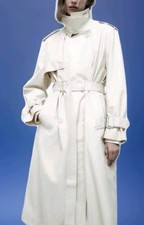 ZARA Trench Coat Ecopelle UK L Avorio Ecrù Dble Petto Cintura Ex Espositore