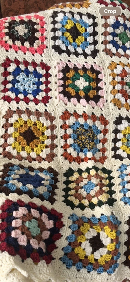 复古奶奶方形钩针阿富汗毛毯 橙色、黄色、棕色、红色 — 第 3/4 张图片