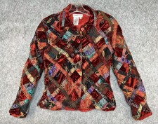 Coldwater Creek Women's Red Velvet Patchwork Quilted Button Up Blazer Jacket PS