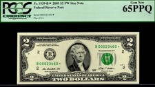 2009 $2 FRN NEW YORK. FR: 1939-B* (STAR). PCGS Graded: 65 PPQ. LOW RUN: 128,000.
