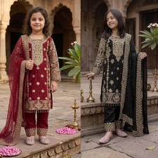 Girls Kids Salwar Kameez Indian Ethnic Pakistani Party Dress Kurti pant suit eid