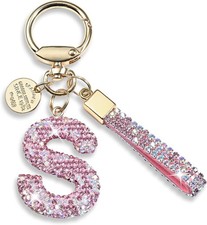 Pink Blue White Initial Letter Keychain Gift for Women Girls Bling Sparkly Cute