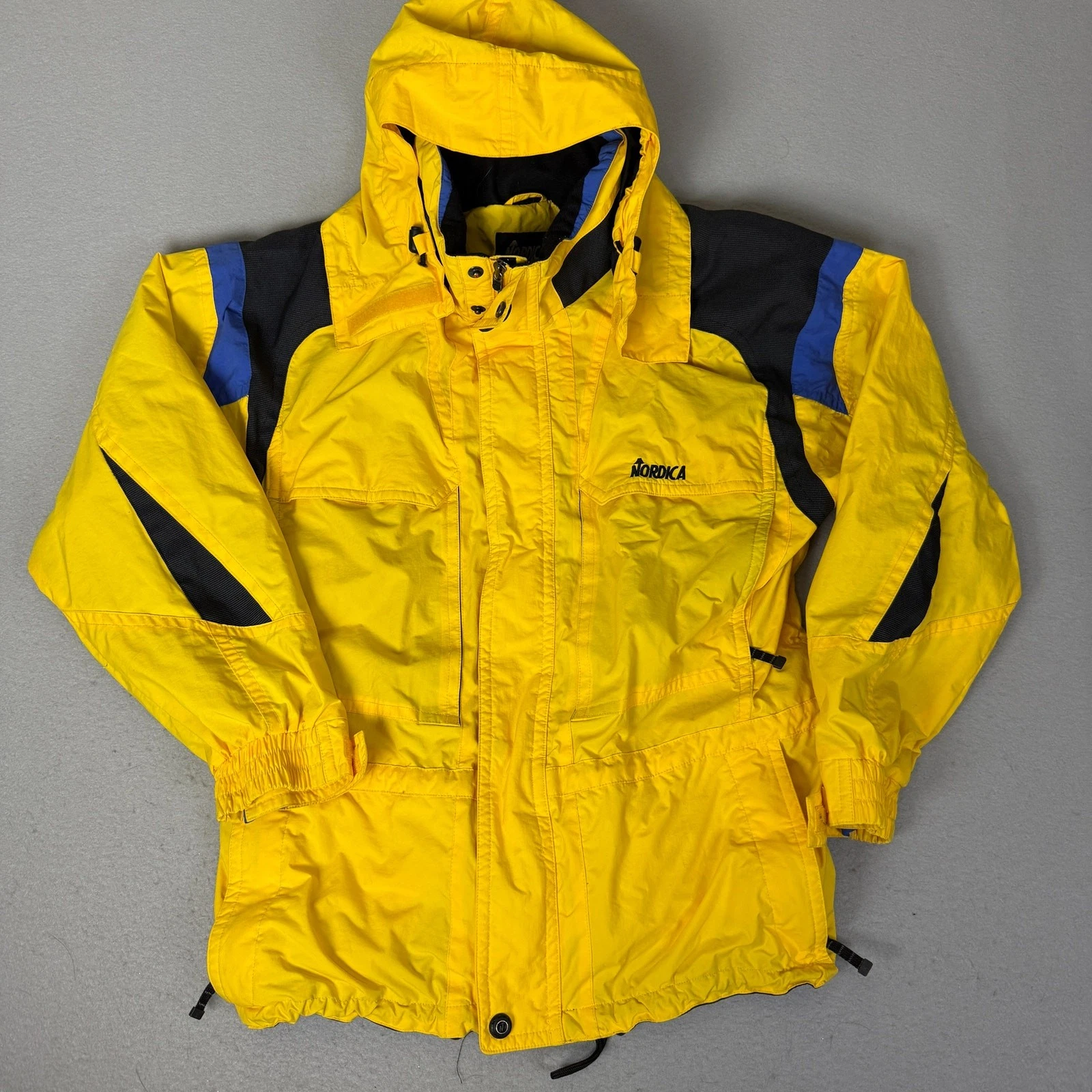Vintage Nordica Classics Ski Jacket Mens L Yellow Hooded Nylon Snow Shell Coat