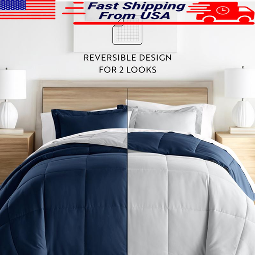 Reversible Down Alternative Comforter Set 3 Piece Full Queen Cozy Microfiber New