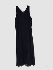 $195 Eliza J Women's Navy Blue Sleeveless Pleated Chiffon Dress Size 16 NO BELT