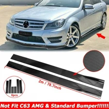 For Mercedes Benz C200 C300 CLA250 Side Skirt Extension Lip Glossy Black 78.7"