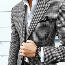 Men's Houndstooth Notch Lapel Blazer Casual Party Prom Groom Tuxedo Wedding Suit