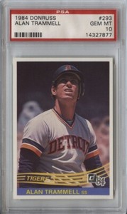 1984 Donruss #293 Alan Trammell Detroit Tigers PSA 10 GEM MINT
