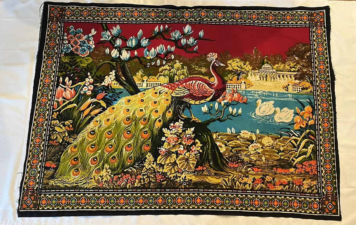 Vintage Tapestry 1970s Wall Hanging Deep Cleaned Peacock 39x54