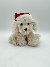 Dan Dee Collectors Choice Plush Shaggy Beige/Tan Maltese Dog w/ Christmas Hat