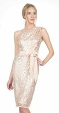 Tadashi Shoji Primrose Sequin Lace One Shoulder Sash Waist Dress 12