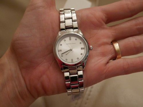 NEW W BOX Women's ADRIENNE VITTADINI SILVER RHINESTONE WATCH ROUND FACE LINK - Picture 4 of 7