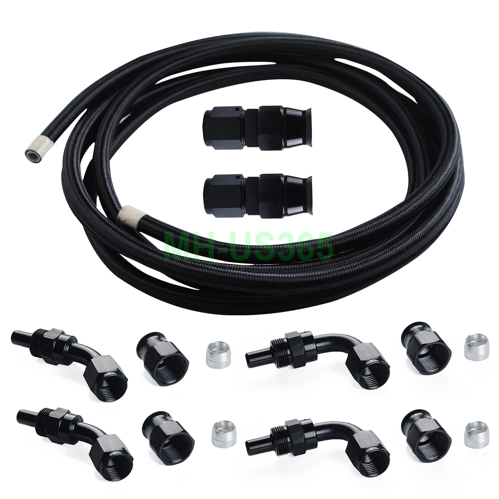 NEW AN66AN Black Nylon PTFE Fuel Line 10ft / 12ft 6 Fittings Hose Kit