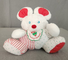 Fisher Price Puffalump Mouse Baby First Christmas Rattle Red White Stripes VTG