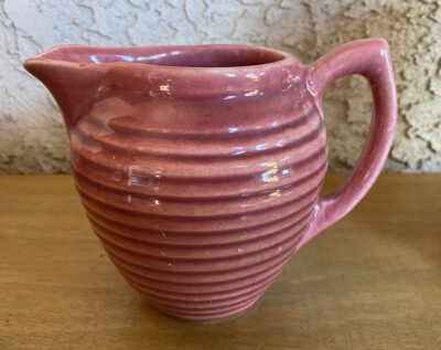 Vtg Mauve/Pink Ringware Pottery Milk Jug 16fl oz 5in T