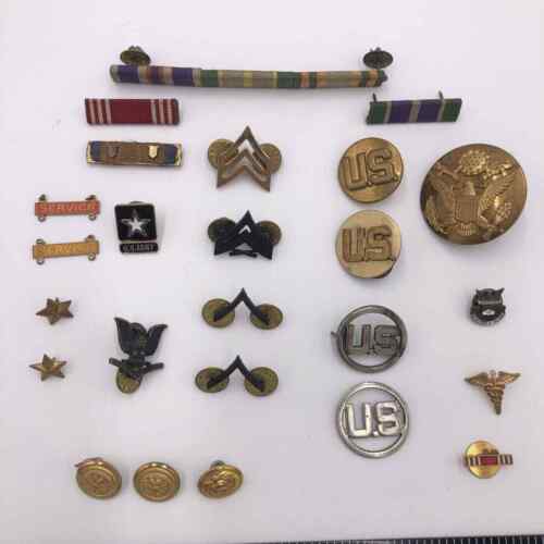 US Military Pin Ribbon Buttons Lot 25 Total Pieces Army Navy - Picture 1 of 16