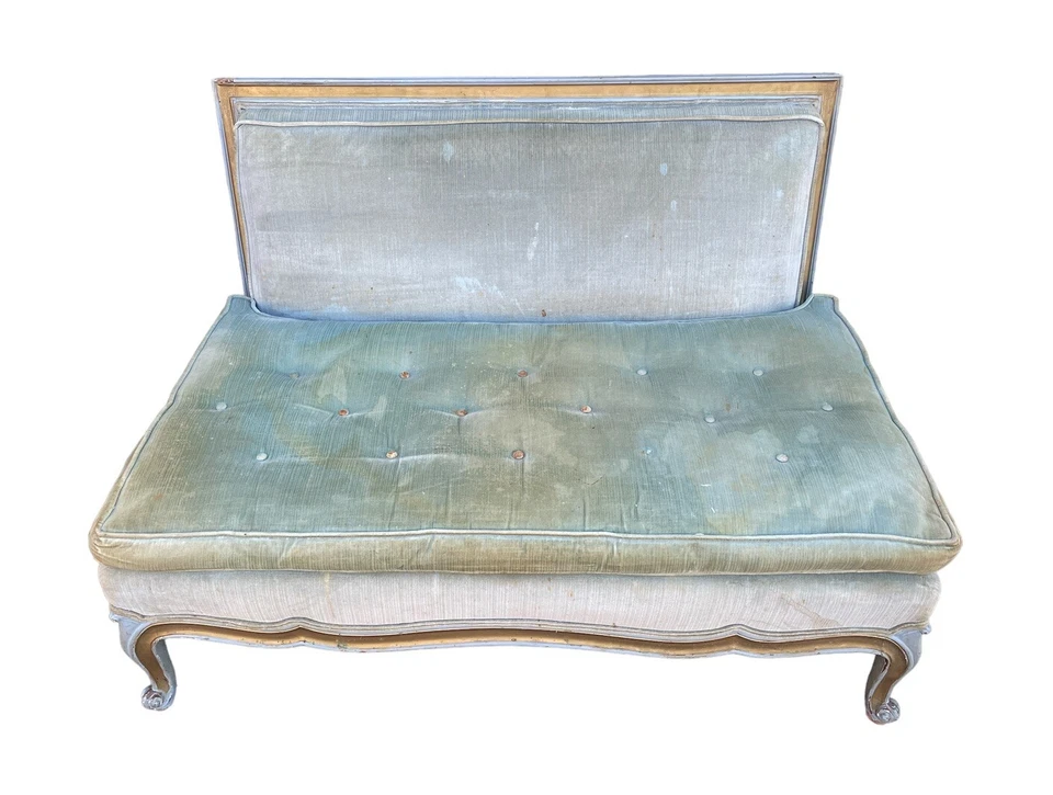 Pair Of Vintage French Provincial Love Seats For Reupholstery - Image 2 of 4