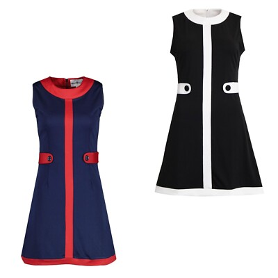 NEU MADCAP RETRO MOD 60s Sixties 60s ÄRMELLOSES MINIKLEID A Go-Go MC454