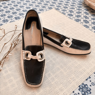 Salamander Shoes Black White Leather colorblock Slip On Flats comfy sz 37/ 7 US