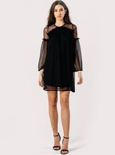 Womens Black Sheer Bell Sleeve Mini Dress