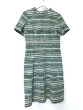 VTG 60s 70s dress green vertical stripes short sleeve summer work festival 14UK
