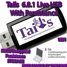 Tails 6.8.1 Bootable LIVE USB Flash Drive | 5.5GB Persistent Storage | Encrypted