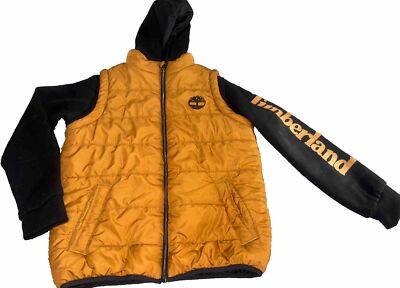 Kid's Timberland Hybrid Hoodie Jacket Vest, Orange Black, L 14/16 Great 