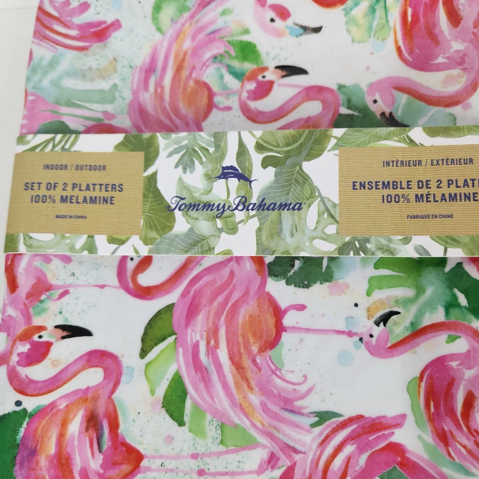 Tommy Bahama Flamingo Melamine Serving Platter Tray Set 2 Tropical 19" - Image 2 of 4