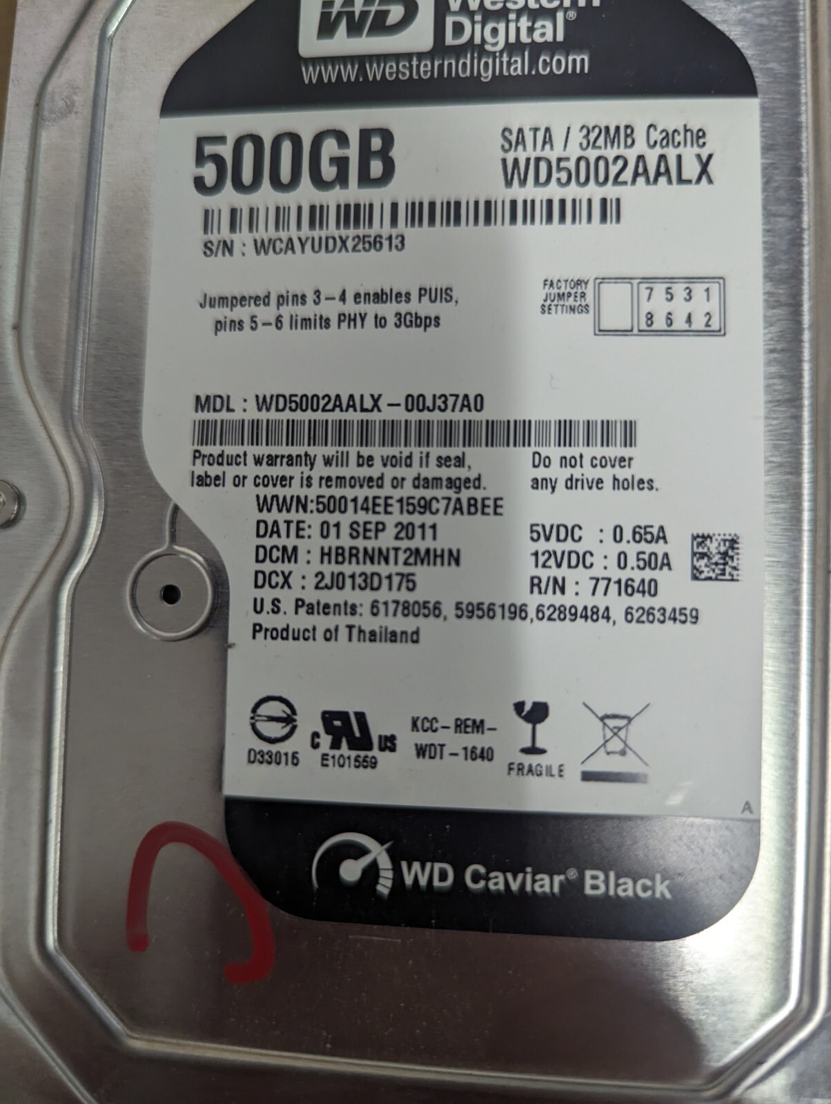 WD5002AALX Western Digital Caviar BLACK 500GB 7.2K 6G 32MB 3.5" SATA ...