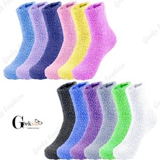 Lot 1-12 Women Winter Soft Cozy Fuzzy Warm Crew Socks Non-Skid Home Slipper 9-11