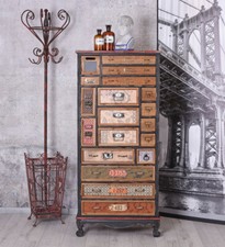 Cassettiera Retrò con Cassetti in Tessuto, Stile Boho con