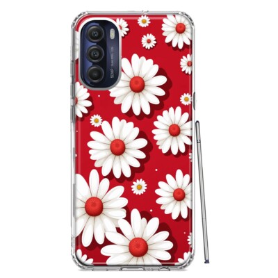 For Moto G Stylus 5G 2022 Shockproof Hybrid Case, Red White Daisy Polkadots