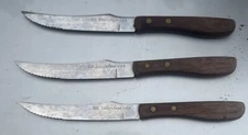 Vtg EKCO Stainless USA Steak Knives Lot 3 Wood Handle Mid Century Kitchen Cutler