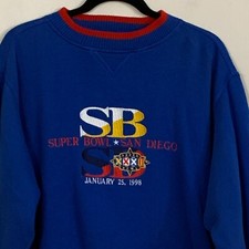 Vintage Super Bowl XXXII Sweatshirt Large Men Blue 1998 Logo Athletics Bronco
