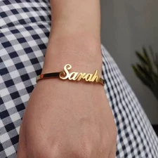 Custom Name Bracelet Bangle Cuff Fashion Jewelry Stainless Steel Silver Gold