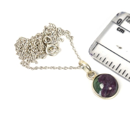 925 SOLID STERLING Simulated Ruby ZOISITE CHAIN PENDANT -18.7 INCH S231 - Picture 4 of 4