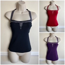 Sky Designs Halter Neck Rhinestone Rib Knit Y2K Party Club Event Top 12,16,18,20